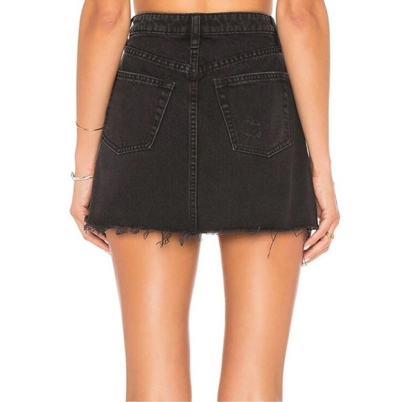 Free People We The Free Black Distressed Jean Skirt 100% Cotton Button Fly Mini - Picture 2 of 10